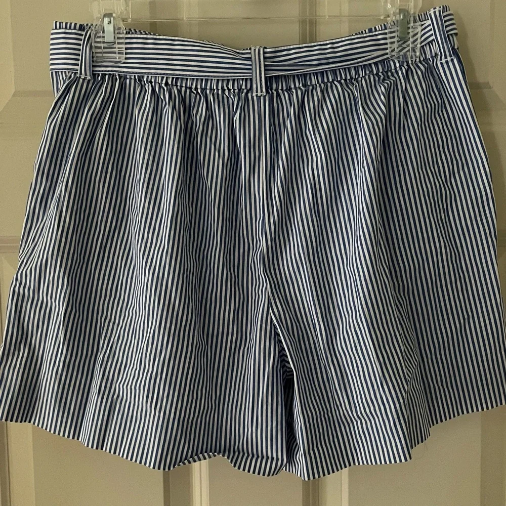 J.Crew Tie-waist short in cotton poplin, blue/white striped..size 4